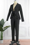 Red Casual Solid Patchwork V Neck Long Sleeve Two Pieces
