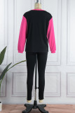 Black Red Casual Solid Patchwork O Neck Long Sleeve Two Pieces
