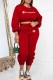 Red Street Letter Patchwork O Neck Long Sleeve Two Pieces