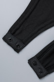 Black Sexy Solid Patchwork See-through Strapless Sleeveless Two Pieces