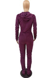 Coffee Fashion Sexy Adult Pleuche Solid Fold Hooded Collar Long Sleeve Regular Sleeve Regular Two Pieces