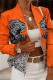 Orange Casual Print Patchwork Cardigan Outerwear