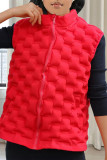 Red Casual Solid Patchwork Mandarin Collar Outerwear