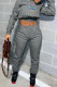 Dark Gray Casual Print Patchwork Hooded Collar Long Sleeve Two Pieces