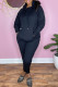 Black Casual Solid Hooded Collar Long Sleeve Two Pieces