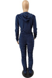 Coffee Fashion Sexy Adult Pleuche Solid Fold Hooded Collar Long Sleeve Regular Sleeve Regular Two Pieces