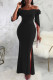 Black Sexy Solid Patchwork Slit Off the Shoulder Straight Dresses
