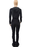 Coffee Fashion Sexy Adult Pleuche Solid Fold Hooded Collar Long Sleeve Regular Sleeve Regular Two Pieces