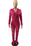 Coffee Fashion Sexy Adult Pleuche Solid Fold Hooded Collar Long Sleeve Regular Sleeve Regular Two Pieces
