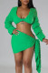 Green Sexy Solid Bandage Patchwork V Neck Long Sleeve Two Pieces