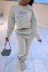 Grey Casual Print Letter O Neck Long Sleeve Two Pieces