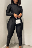 Black Sexy Solid Patchwork Half A Turtleneck Skinny Jumpsuits