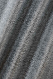Silver Sexy Solid Hollowed Out Patchwork Half A Turtleneck Sleeveless Two Pieces