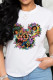 White Party Cute Character Patchwork O Neck T-Shirts