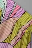 Pink Casual Print Patchwork Buckle Turndown Collar Long Sleeve Two Pieces