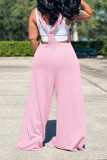 Pink Casual Solid Patchwork Loose Jumpsuits