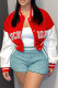Red Casual Letter Print Buttons Cardigan Outerwear
