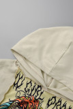 Apricot Casual Street Print Patchwork Hooded Collar Tops