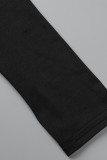 Black Sexy Solid Bandage Hollowed Out Patchwork Turtleneck Long Sleeve Dresses