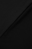 Black Sexy Solid Bandage Hollowed Out Patchwork Turtleneck Long Sleeve Dresses