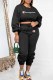 Black Street Letter Patchwork O Neck Long Sleeve Two Pieces