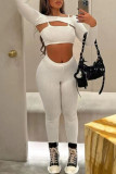 White Sexy Casual Solid Hollowed Out O Neck Long Sleeve Three-piece Set