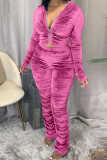 Coffee Fashion Sexy Adult Pleuche Solid Fold Hooded Collar Long Sleeve Regular Sleeve Regular Two Pieces
