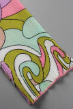Pink Casual Print Patchwork Buckle Turndown Collar Long Sleeve Two Pieces