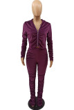 Coffee Fashion Sexy Adult Pleuche Solid Fold Hooded Collar Long Sleeve Regular Sleeve Regular Two Pieces