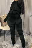 Coffee Fashion Sexy Adult Pleuche Solid Fold Hooded Collar Long Sleeve Regular Sleeve Regular Two Pieces