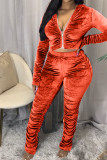 Coffee Fashion Sexy Adult Pleuche Solid Fold Hooded Collar Long Sleeve Regular Sleeve Regular Two Pieces