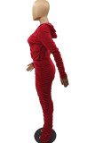 Coffee Fashion Sexy Adult Pleuche Solid Fold Hooded Collar Long Sleeve Regular Sleeve Regular Two Pieces