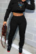 Black Casual Print Patchwork Hooded Collar Long Sleeve Two Pieces