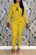Yellow Street Print Letter O Neck Long Sleeve Two Pieces