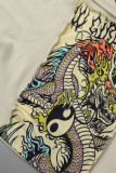 Apricot Casual Street Print Patchwork Hooded Collar Tops