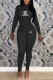 Black Street Print Letter O Neck Long Sleeve Two Pieces