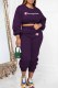Dark Purple Street Letter Patchwork O Neck Long Sleeve Two Pieces