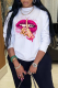 White Casual Street Lips Printed Patchwork O Neck Tops