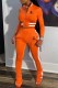 Orange Casual Print Patchwork Letter Mandarin Collar Long Sleeve Two Pieces