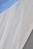 Light Blue Casual Print Patchwork Skinny High Waist Pencil Trousers