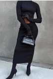 Black Casual Solid Patchwork Turtleneck Long Sleeve Two Pieces