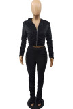 Coffee Fashion Sexy Adult Pleuche Solid Fold Hooded Collar Long Sleeve Regular Sleeve Regular Two Pieces