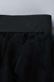 Black Sexy Solid Patchwork See-through Strapless Sleeveless Two Pieces
