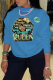 Blue Street Vintage Print Letter O Neck Tops