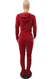Coffee Fashion Sexy Adult Pleuche Solid Fold Hooded Collar Long Sleeve Regular Sleeve Regular Two Pieces