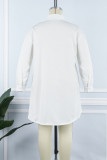 White Casual Plus Size Solid Patchwork Turndown Collar Shirt Dress