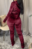 Coffee Fashion Sexy Adult Pleuche Solid Fold Hooded Collar Long Sleeve Regular Sleeve Regular Two Pieces