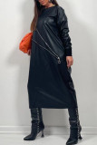 Black Casual Solid Patchwork O Neck Long Sleeve Dresses