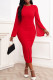 Red Casual Solid Patchwork Slit O Neck One Step Skirt Dresses