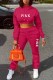 Rose Red Casual Print Letter Hooded Collar Long Sleeve Two Pieces